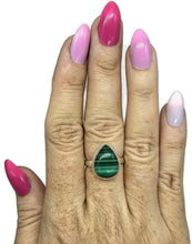 Load image into Gallery viewer, Pear Malachite Ring, Size R, Sterling Silver, Rich Green Gemstone, Bezel Set - GemzAustralia 