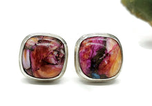 Load image into Gallery viewer, Oyster Turquoise &amp; Pink Opal Studs, Square Shaped, Sterling Silver - GemzAustralia 
