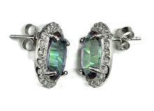 Load image into Gallery viewer, Mystic Topaz Halo Studs, Oval Faceted, Sterling Silver, Purple / Green Gemstone - GemzAustralia 