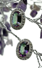 Load image into Gallery viewer, Mystic Topaz Halo Studs, Oval Faceted, Sterling Silver, Purple / Green Gemstone - GemzAustralia 