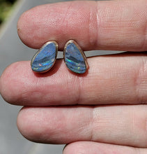 Load image into Gallery viewer, Australian Opal Studs, Sterling Silver, Blue &amp; Green Opal, Doublets, Lucky Gemstone - GemzAustralia 