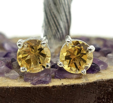 Load image into Gallery viewer, Citrine Studs, November Birthstone, Round Brilliant, Sterling Silver, 3.2 Carats - GemzAustralia 