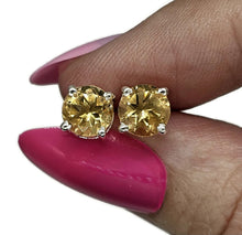 Load image into Gallery viewer, Citrine Studs, November Birthstone, Round Brilliant, Sterling Silver, 3.2 Carats - GemzAustralia 