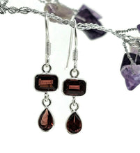 Load image into Gallery viewer, Genuine Garnet Earrings in a Double Drop, Sterling Silver, January Birthstone - GemzAustralia 