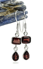 Load image into Gallery viewer, Genuine Garnet Earrings in a Double Drop, Sterling Silver, January Birthstone - GemzAustralia 