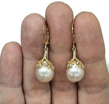 Load image into Gallery viewer, Pearl Earrings, Gold Plated Sterling Silver, Art Nouveau Design, June Birthstone, Natural - GemzAustralia 