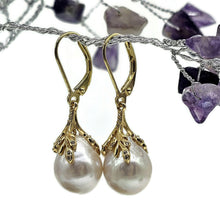 Load image into Gallery viewer, Pearl Earrings, Gold Plated Sterling Silver, Art Nouveau Design, June Birthstone, Natural - GemzAustralia 
