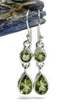 Load image into Gallery viewer, Peridot Earrings, Double Drops, August Birthstone, Sterling Silver, Round &amp; Pear Faceted - GemzAustralia 