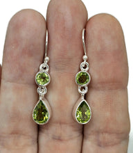 Load image into Gallery viewer, Peridot Earrings, Double Drops, August Birthstone, Sterling Silver, Round &amp; Pear Faceted - GemzAustralia 