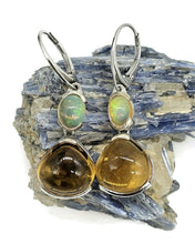 Load image into Gallery viewer, Citrine &amp; Solid Opal Earrings, November and October Birthstones, Sterling Silver - GemzAustralia 