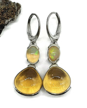 Load image into Gallery viewer, Citrine &amp; Solid Opal Earrings, November and October Birthstones, Sterling Silver - GemzAustralia 