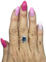 Load image into Gallery viewer, Neon Blue Apatite Ring, Size R 1/2, Sterling Silver, Raw Gemstone, Rough Blue Apatite - GemzAustralia 
