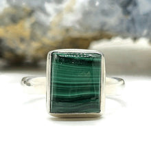 Load image into Gallery viewer, Malachite Ring, Size 11, Rectangle Shape, Sterling Silver, Rich Green Gemstone - GemzAustralia 