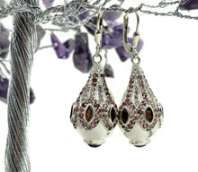 Load image into Gallery viewer, Pink Tourmaline, Garnet &amp; White Zircon Earrings, Genie Bottle Earrings, Faberge Egg Style - GemzAustralia 