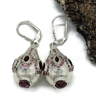 Load image into Gallery viewer, Pink Tourmaline, Garnet &amp; White Zircon Earrings, Genie Bottle Earrings, Faberge Egg Style - GemzAustralia 