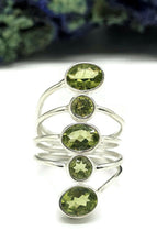 Load image into Gallery viewer, Five Stone Peridot Ring, Size 8.5, Sterling Silver, August Birthstone, Statement Piece - GemzAustralia 