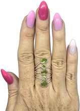 Load image into Gallery viewer, Five Stone Peridot Ring, Size 8.5, Sterling Silver, August Birthstone, Statement Piece - GemzAustralia 