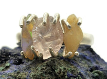 Load image into Gallery viewer, Rough Pink Morganite &amp; Ethiopian Opal Ring, Size S, Sterling Silver, October Birthstone - GemzAustralia 