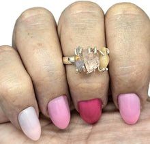 Load image into Gallery viewer, Rough Pink Morganite &amp; Ethiopian Opal Ring, Size S, Sterling Silver, October Birthstone - GemzAustralia 