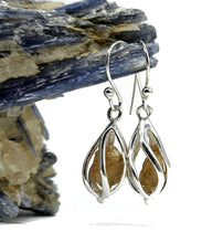 Load image into Gallery viewer, Yellow Tourmaline Cage Earrings, Sterling Silver, Raw Gemstone Earrings, Libra Birthstone - GemzAustralia 
