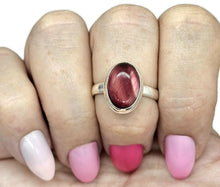 Load image into Gallery viewer, Natural Pink Cats Eye Ring, Size Q, Sterling Silver, Oval Shaped, Intuition Stone - GemzAustralia 