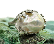 Load image into Gallery viewer, Baroque Pearl Ring, Sterling Silver, Adjustable, Giant Flameball Fireball Pearl, June Birth - GemzAustralia 