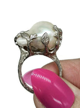 Load image into Gallery viewer, Baroque Pearl Ring, Sterling Silver, Adjustable, Giant Flameball Fireball Pearl, June Birth - GemzAustralia 
