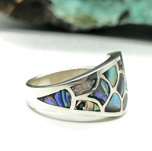Load image into Gallery viewer, Paua Shell Ring, 925 Sterling Silver, Green &amp; Blue Shell, Size P, Abalone Ring - GemzAustralia 