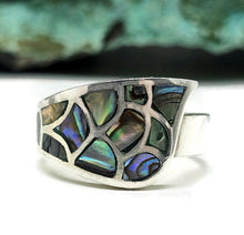Load image into Gallery viewer, Paua Shell Ring, 925 Sterling Silver, Green &amp; Blue Shell, Size P, Abalone Ring - GemzAustralia 