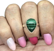 Load image into Gallery viewer, Pear Malachite Ring, Size R, Sterling Silver, Rich Green Gemstone, Bezel Set - GemzAustralia 