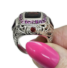 Load image into Gallery viewer, Retro Cocktail Ring, Multi Gemstone Ring, Size N, 925 Sterling Silver, Art Deco - GemzAustralia 