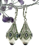 Load image into Gallery viewer, Tsavorite, London Blue Topaz, Amethyst &amp; Zircon Earrings, Genie Bottle Earrings - GemzAustralia 