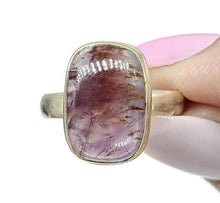 Load image into Gallery viewer, Super 7 ring, Size P, Cacoxenite Ring, Rectangle Shaped, Melody Stone Ring, Sterling Silver - GemzAustralia 