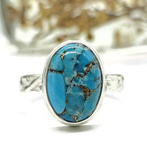 Load image into Gallery viewer, Blue Turquoise Ring, Size Q, Sterling Silver, Oval Shape, Copper Turquoise, Protection - GemzAustralia 