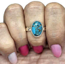Load image into Gallery viewer, Blue Turquoise Ring, Size Q, Sterling Silver, Oval Shape, Copper Turquoise, Protection - GemzAustralia 