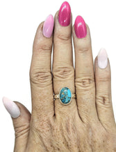 Load image into Gallery viewer, Blue Turquoise Ring, Size Q, Sterling Silver, Oval Shape, Copper Turquoise, Protection - GemzAustralia 