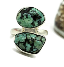Load image into Gallery viewer, Raw Tibetan Turquoise Ring, Sterling Silver, Size O, Protection Stone, Love Rock - GemzAustralia 