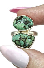 Load image into Gallery viewer, Raw Tibetan Turquoise Ring, Sterling Silver, Size O, Protection Stone, Love Rock - GemzAustralia 