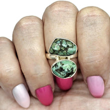 Load image into Gallery viewer, Raw Tibetan Turquoise Ring, Sterling Silver, Size O, Protection Stone, Love Rock - GemzAustralia 
