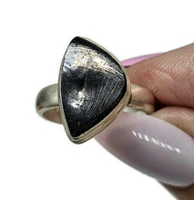 Load image into Gallery viewer, Shungite Ring, Size 6, Sterling Silver, Triangle Shaped, Black Lustrous Gemstone - GemzAustralia 