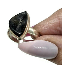 Load image into Gallery viewer, Shungite Ring, Size 6, Sterling Silver, Triangle Shaped, Black Lustrous Gemstone - GemzAustralia 