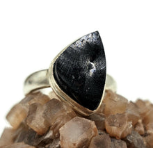 Load image into Gallery viewer, Shungite Ring, Size 6, Sterling Silver, Triangle Shaped, Black Lustrous Gemstone - GemzAustralia 