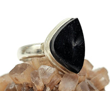 Load image into Gallery viewer, Shungite Ring, Size 6, Sterling Silver, Triangle Shaped, Black Lustrous Gemstone - GemzAustralia 