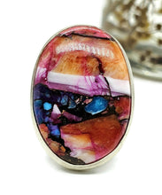 Load image into Gallery viewer, Oyster Turquoise &amp; Pink Opal Ring, Size N, Sterling Silver, Copper Turquoise, Love Stone - GemzAustralia 