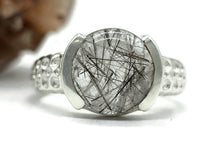 Load image into Gallery viewer, Black Rutile Ring, size O, Sterling Silver, Schorl Stone, Round Shaped, Black Tourmaline - GemzAustralia 