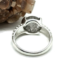 Load image into Gallery viewer, Black Rutile Ring, size O, Sterling Silver, Schorl Stone, Round Shaped, Black Tourmaline - GemzAustralia 