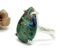 Load image into Gallery viewer, Azurite Malachite Ring, Size S, Sterling Silver, Pear Shaped, Green Blue Gem - GemzAustralia 