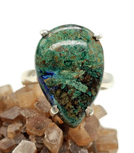 Load image into Gallery viewer, Azurite Malachite Ring, Size S, Sterling Silver, Pear Shaped, Green Blue Gem - GemzAustralia 