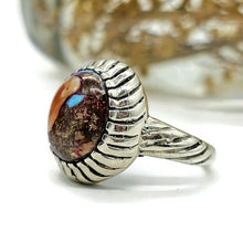 Load image into Gallery viewer, Oval Oyster Turquoise Ring, Camouflage Stone, Size 7, Sterling Silver, Love Stone - GemzAustralia 