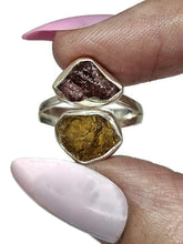 Load image into Gallery viewer, Pink &amp; Yellow Tourmaline Ring, Size 7, Sterling Silver, Rough Tourmaline, Raw Gemstones - GemzAustralia 